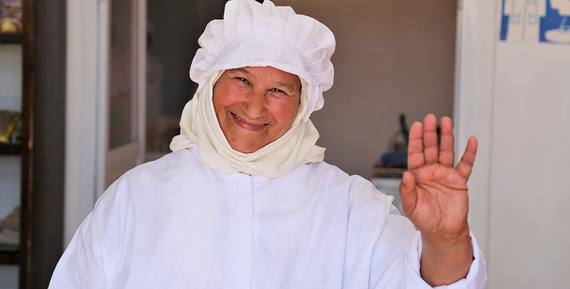 Mrs. Kenza Laghchaoud, a cooperative member in her late 60s, is an expert in preparing couscous. She says that their profits have increased significantly since they began adding quinoa to their products.